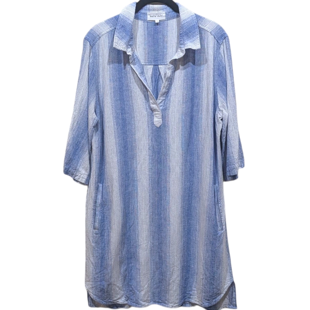 Bella Dahl Blue & White Striped Casual Linen Blend Rolltab Sleeves Tunic (L)